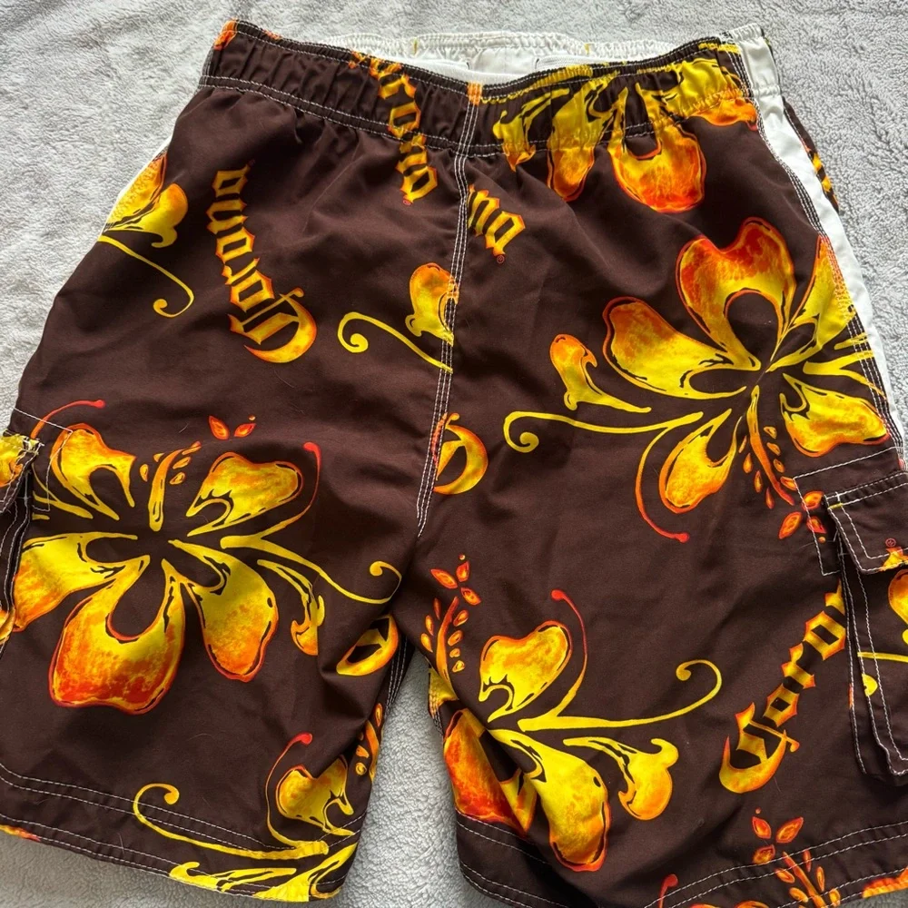 Corona Extra Hibiscus Floral Beer Board‎ Shorts Swim Trunks Brown Mens L